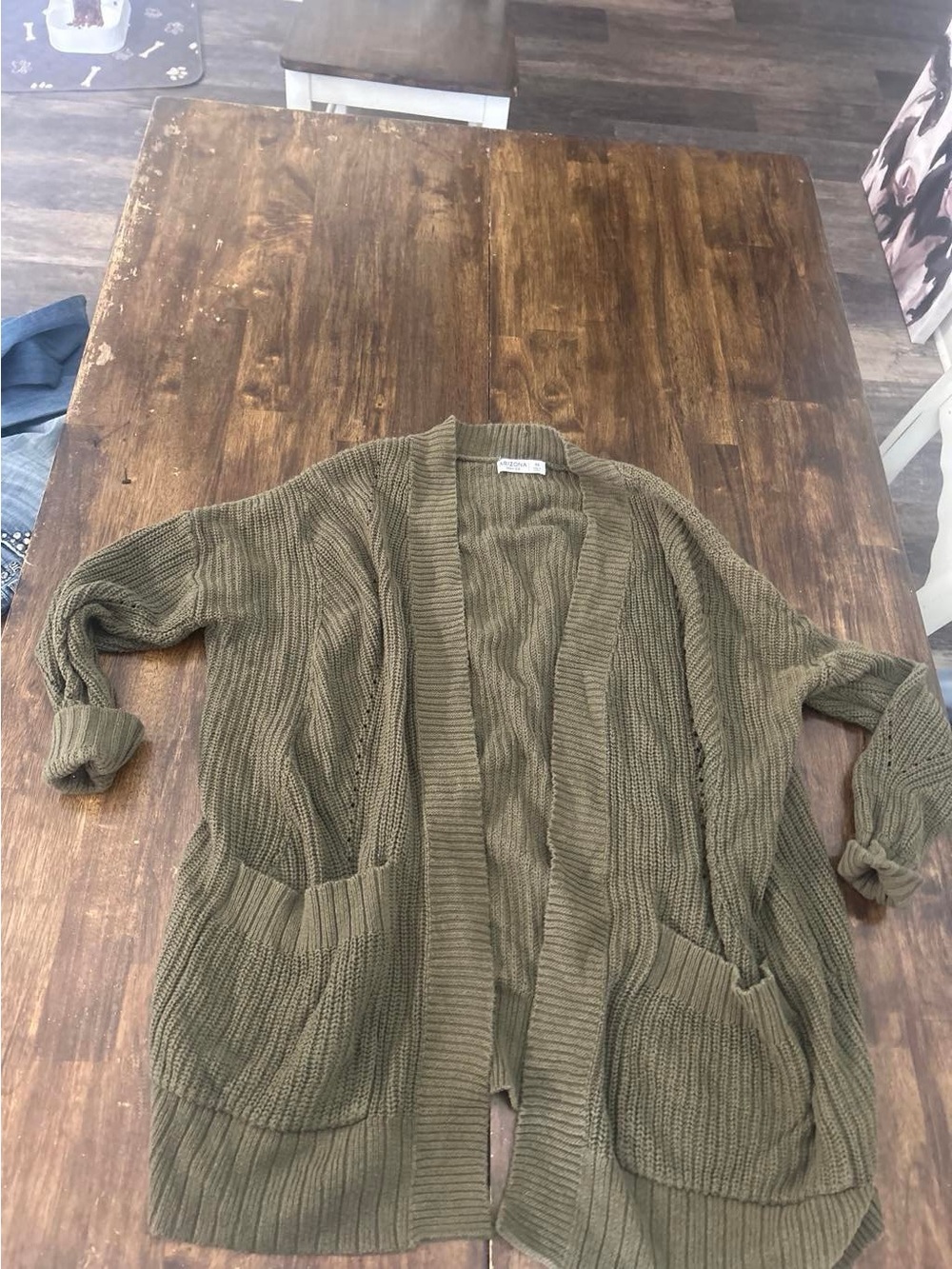 Arizona Jean Company Olive Open-Front Knit Cardigan